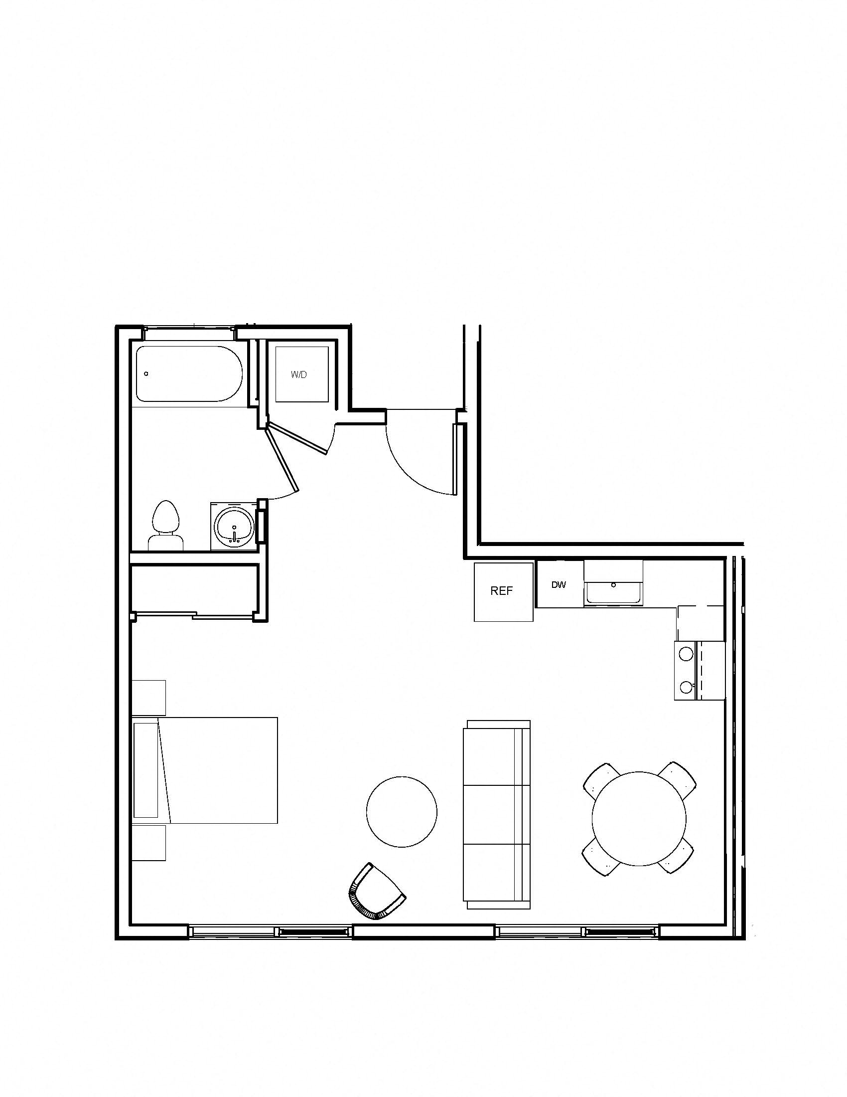 Floor plan for studio, 1 bath, 505 sqft